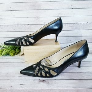 Manolo Blahnik Gayatri Leather Cage Low-Heel Pump Black